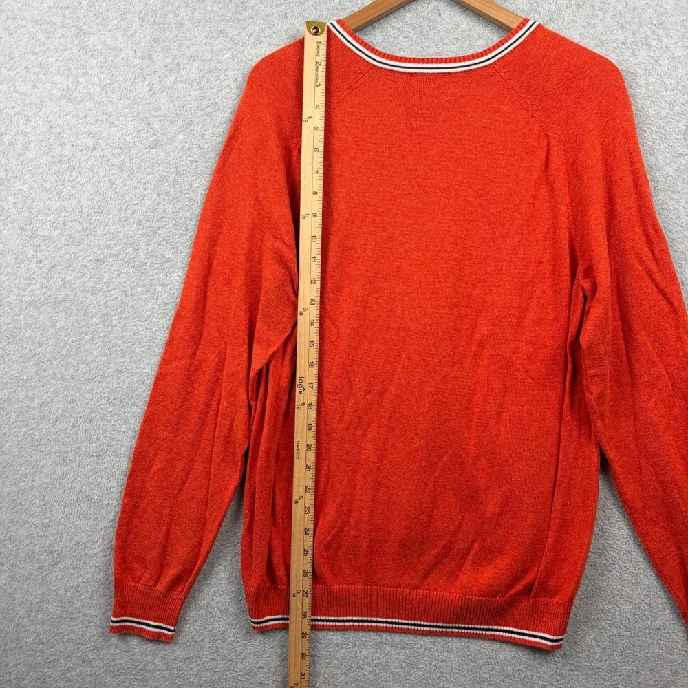 Brooks Brothers Sweater Mens Large Orange V-Neck Tipped Wool Blend Preppy
